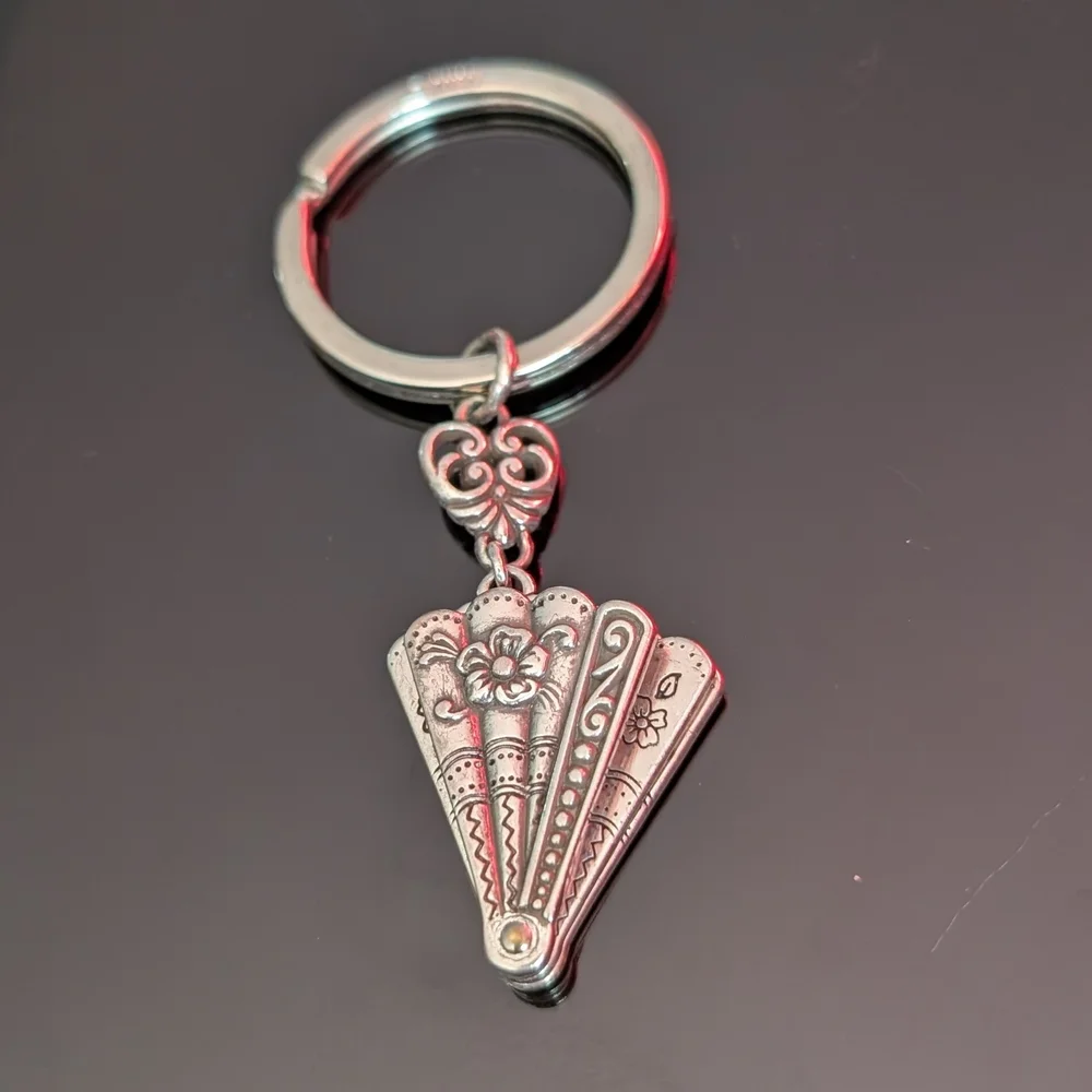 Brighton Silver Floral Folding Fan Key Ring